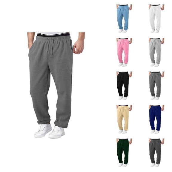 Mens Sweat Pants 2026 Fashion Drawstring Elastic Waist Wide Leg Relaxed Fit Casual Pants with Pockets Trousers