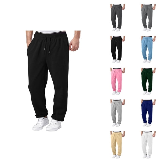 Sweat Pants for Mens 2026 Fashion Elastic Waist Drawstring Relaxed Fit Wide Leg Casual Pants Trousers with Pockets