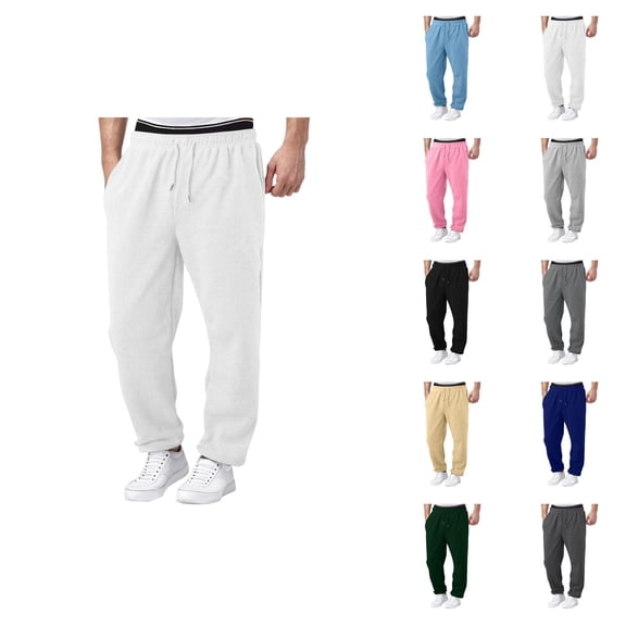 Mens Sweat Pants 2026 Fashion Drawstring Elastic Waist Wide Leg Relaxed Fit Casual Pants with Pockets Trousers