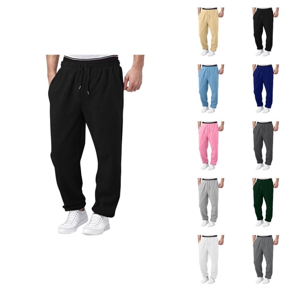 Mens Sweatpants 2026 Trendy Elastic Waist Drawstring Relaxed Fit Wide Leg Casual Pants Trousers with Pockets