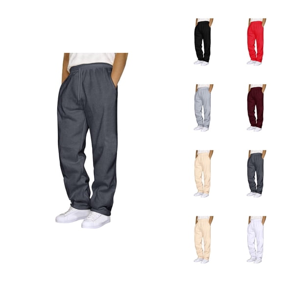 Mens Sweat Pants 2026 Fashion Elastic Waist Drawstring Straight Leg Casual Pants Trousers with Pockets