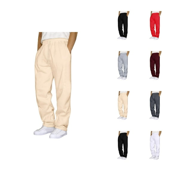 Mens Sweat Pants 2026 Fashion Elastic Waist Drawstring Straight Leg Casual Pants Trousers with Pockets