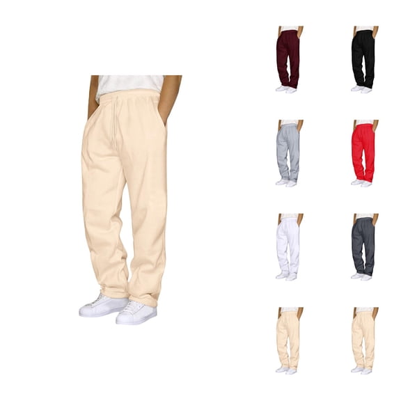 Mens Sweat Pants 2026 Fashion Elastic Waist Drawstring Straight Leg Casual Pants with Pockets Trousers