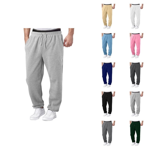 Mens Sweat Pants 2026 Fashion Elastic Waist Drawstring Wide Leg Relaxed Fit Casual Pants with Pockets Trousers