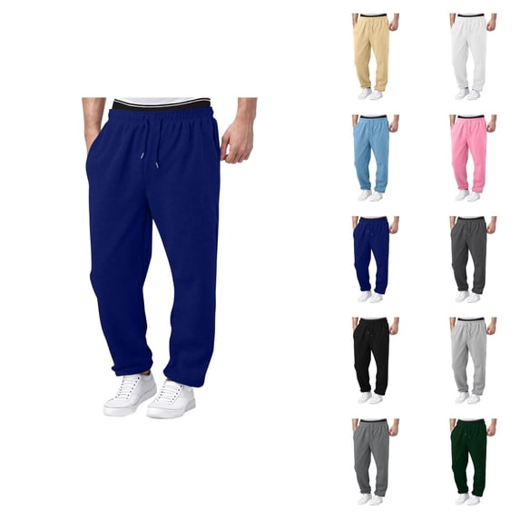 Mens Sweat Pants 2026 Fashion Elastic Waist Drawstring Wide Leg Relaxed Fit Casual Pants with Pockets Trousers