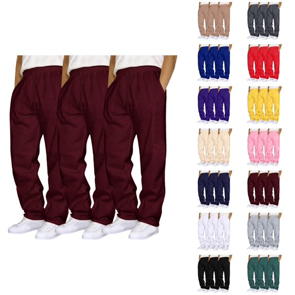 Mens Sweat Pants 3 Pack 2026 Trendy Elastic Waist Drawstring Straight Leg Casual Pants with Pockets Trousers