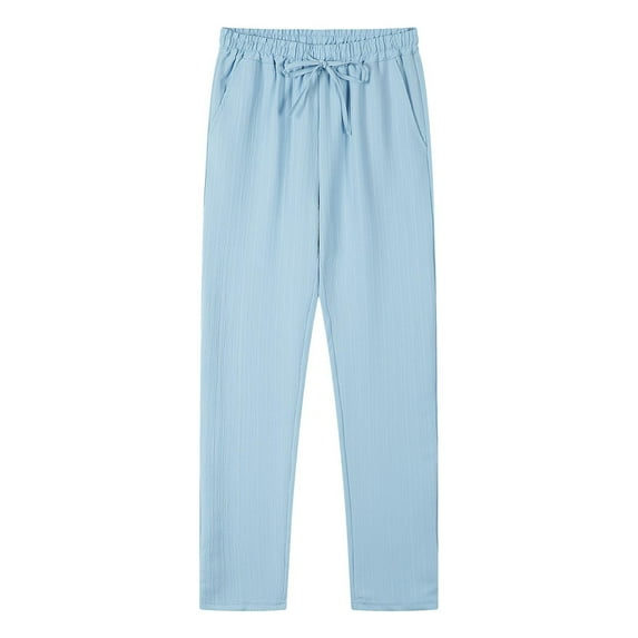 Mens Sweat Pants, Elastic Waist Trousers with Pockets for Men High Waist Drawstring Pants Leisure Solid Color Trousers Summer Fashion Light Blue L
