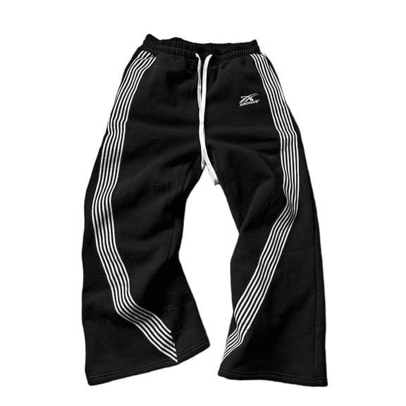 Mens Sweat Pants Fall Athleisure Color Block Straight Leg Striped Slacks Sports Pants Loose Drawstring Trousers Men's Athletic Pants Black L
