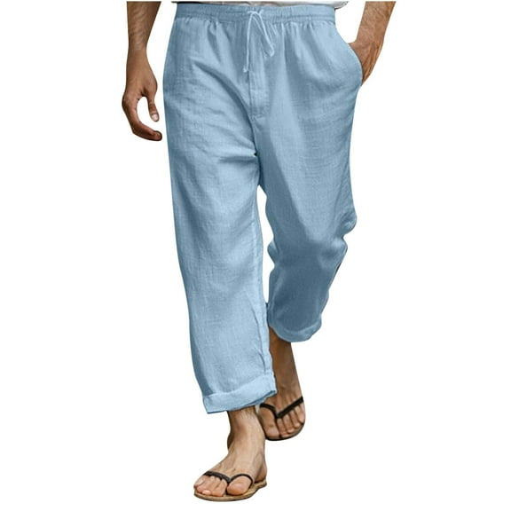 Mens Sweat Pants, Linen Pants for Men Lightweight Wide Leg Cool Dress Pants Hippie Lounge Trousers Drawstring Yoga Beach Summer Outfits
