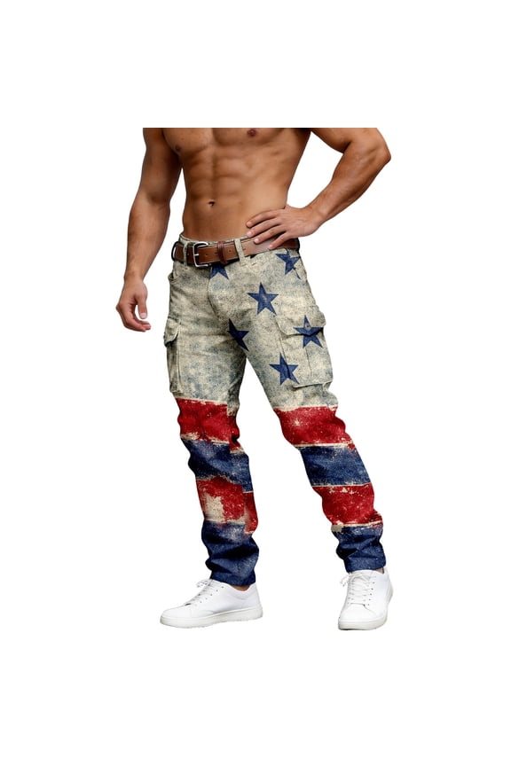 Mens Sweat Pants Pockets Independence Day Patriotic Anniversary Mens Jeans Relaxed Fit,Blue,XL