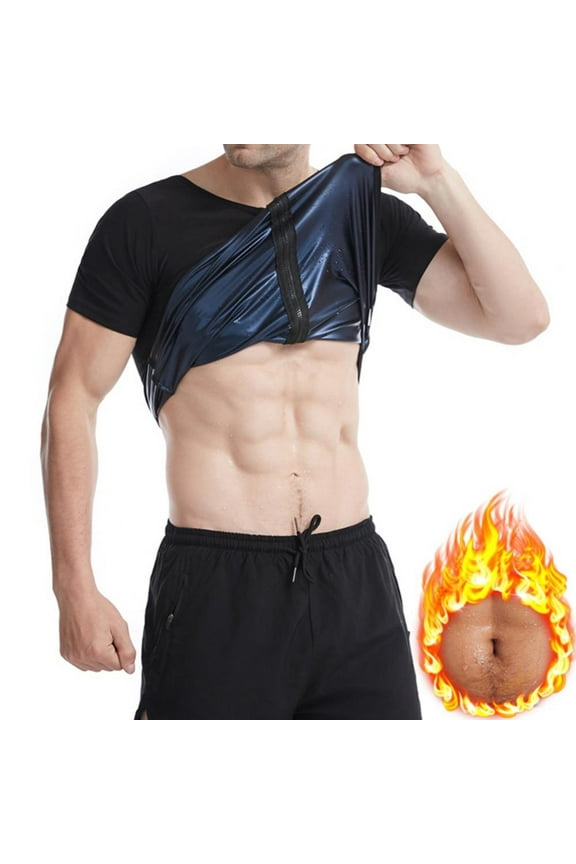 Mens Sweat Sauna Shirt Workout Training Body Shaper Waist Trainer Zipper Vest for Weight Loss