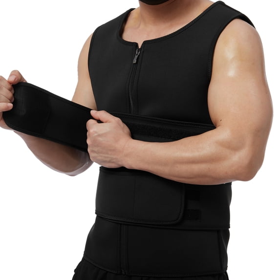 Mens Sweat Sauna Vest for Waist Trainer Zipper Neoprene Tank Top, Adjustable Sauna Sweat Suit Tank Top Workout Waist Trimmer Vest