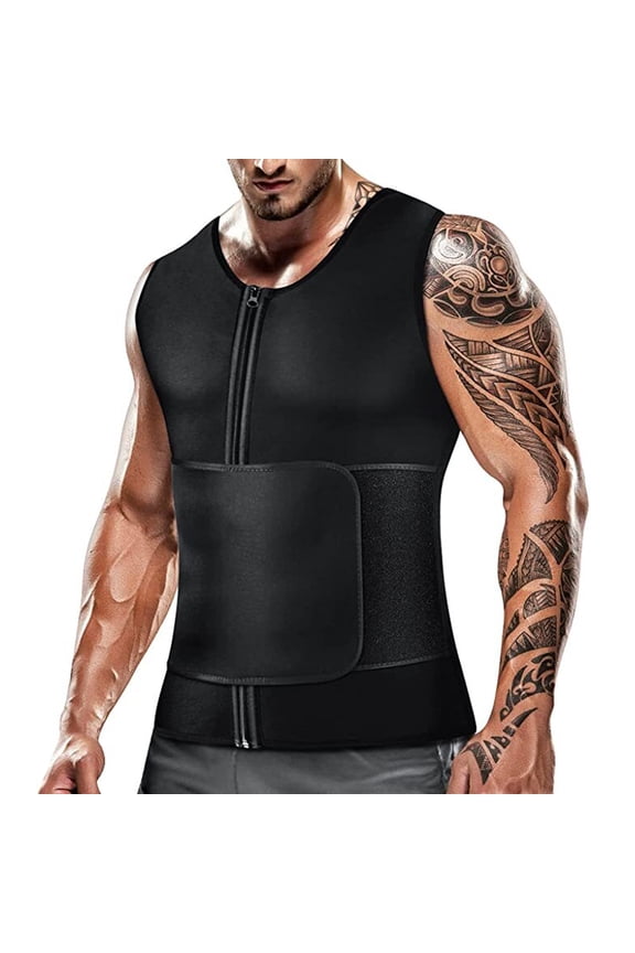Mens Sweat Sauna Vest for Waist Trainer Zipper Neoprene Tank Top, Adjustable Sauna Workout Zipper Suit