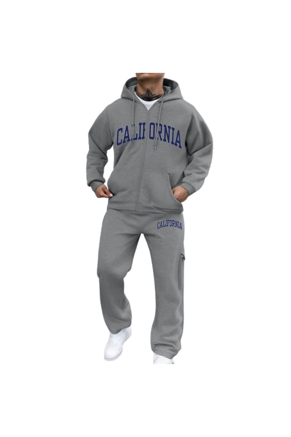 Mens Sweat Set 2 Piece Casual Long Sleeve Full Zip up Hoodie Sweatpants Set Jogging Suits for Men Outfits