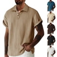 thumbnail image 1 of Mens Sweat Shirts For Summer Casual Button Solid Turndown Collar Short Sleeve Summer Classic Cotton T Shirts ( Khaki ) S-2XL, 1 of 7