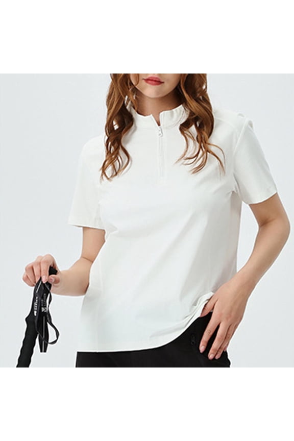 Mens Sweat Shirts For Summer Solid Color Outdoor Sport Casual Breathable Training Sweat-Wicking Running Reflective Stripe Zippered Short Sleeve Round Neck Beach Fashion Summer Tops - White∣2XL