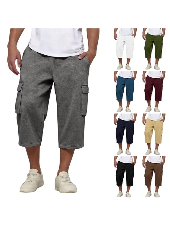 Mens Sweat Shorts Below Knee Elastic Waist Baggy Tall 3/4 Short Pants with Pockets Casual Summer Lightweight Black XL