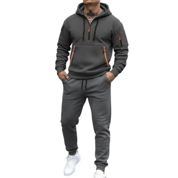 Mens Sweat Suits 2 Piece Set Athletic Zip Up Hooded Sweatshirt And Jogger Pants Casual Sportswear Outfit for Training Gym