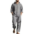 thumbnail image 1 of Mens Sweat Suits 2 Piece Set Long Sleeve Button Down Hoodies and Long Pants Elastic Waist for Workout Sportswear, L, 1 of 8
