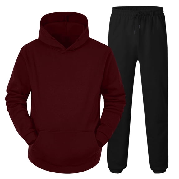 Mens Sweat Suits 2 Piece Set Solid Color Casual Hooded Sweatshirts And Running Pants Outfit Fall Winter Suits Set