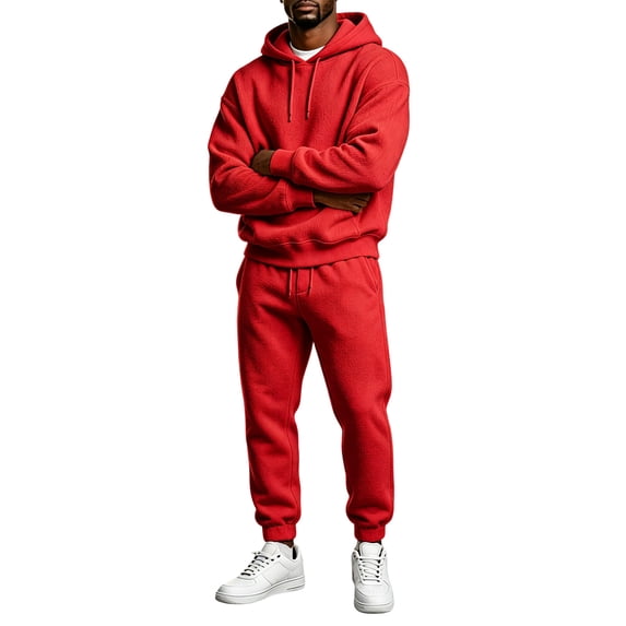 Mens Sweat Suits Fall Winter Casual Hoodie and Sweatpants Set Solid Long Sleeve Pullover Top Lounge 2 Piece Outfit