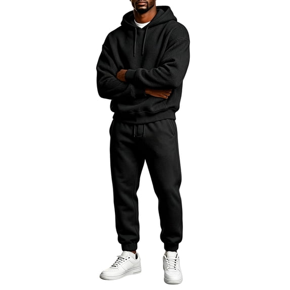 Mens Sweat Suits Fall Winter Casual Hoodie and Sweatpants Set Solid Long Sleeve Pullover Top Lounge 2 Piece Outfit
