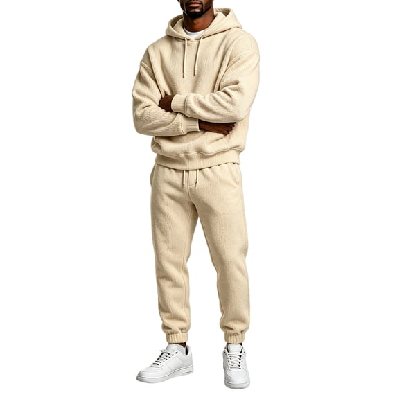 Mens Sweat Suits Fall Winter Casual Hoodie and Sweatpants Set Solid Long Sleeve Pullover Top Lounge 2 Piece Outfit