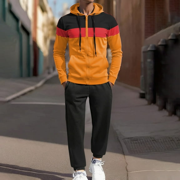 Letdown Men's Tracksuit set Athletic 2 Piece Long Sleeve Full-zip Sweatsuit Active Jackets and Pants Athletic Tracksuit Outfits (Orange, XXL)