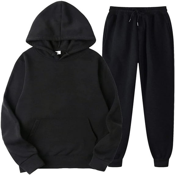 Mens Sweat Suits Set Tracksuit 2 Piece Outfits Short Sleeve Casual Sweatshirt & Loose Jogging Pants Black M