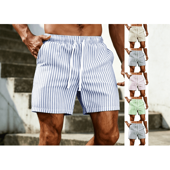 Mens Sweat Workout Shorts 5 Inch Linen Sweatshort Casual Striped Pajamas Short Pants Summer Athletic Beach Short Sizes S-2XL Purple