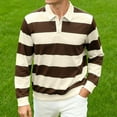 thumbnail image 1 of Mens Sweater 1/4 Zip Cotton Polo Pullover Sweaters Casual Fall Winter Spring Striped Sweatshirts Brown XS, 1 of 7