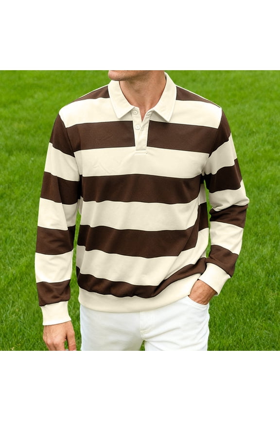 Mens Sweater 1/4 Zip Cotton Polo Pullover Sweaters Casual Fall Winter Spring Striped Sweatshirts Brown XXL