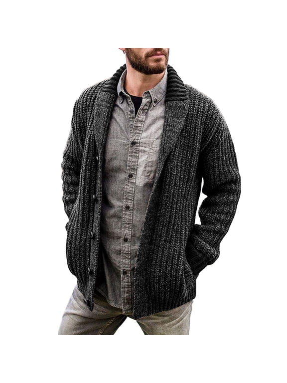 Mens Sweater - Autumn Winter Cable Knit Cardigan Shawl Collar Loose Fit Long Sleeve Casual Sweater Jacket, Soft Warm Fabric, Daily Wear, Cozy Outerwear, Men's Clothing