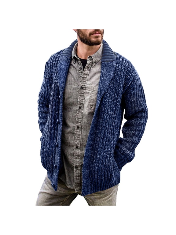 Mens Sweater - Autumn Winter Cable Knit Cardigan Shawl Collar Loose Fit Long Sleeve Casual Sweater Jacket, Soft Warm Fabric, Daily Wear, Cozy Outerwear, Men's Clothing