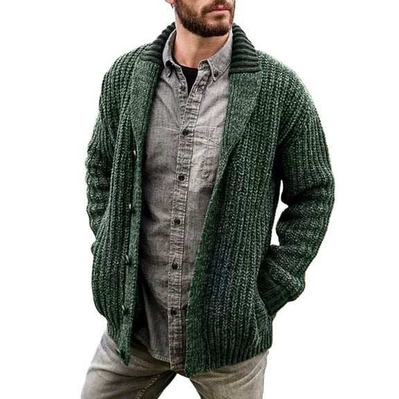 Mens Sweater - Autumn Winter Cable Knit Cardigan Shawl Collar Loose Fit Long Sleeve Casual Sweater Jacket, Soft Warm Fabric, Daily Wear, Cozy Outerwear, Men's Clothing