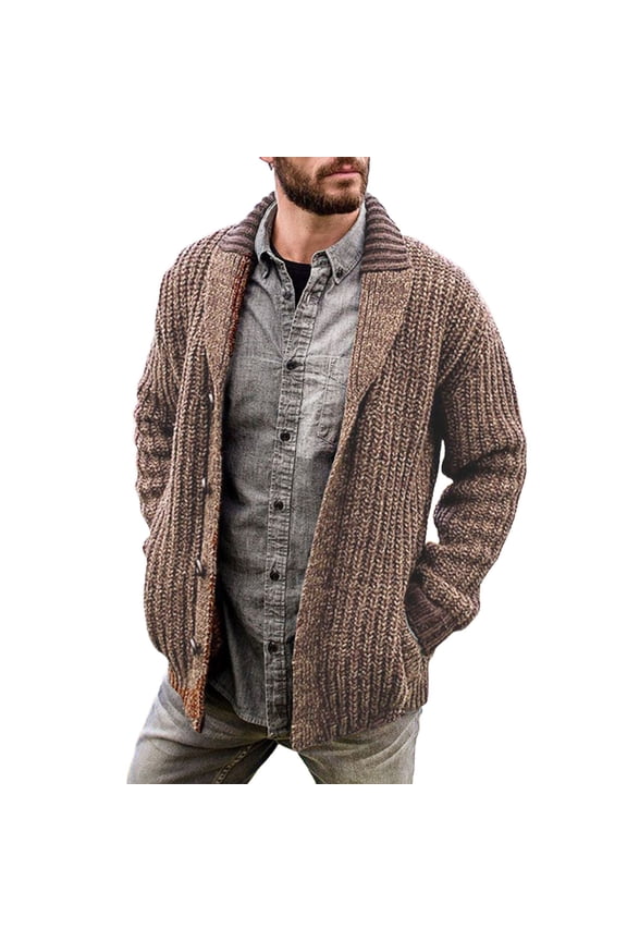 Mens Sweater - Autumn Winter Cable Knit Cardigan Shawl Collar Loose Fit Long Sleeve Casual Sweater Jacket, Soft Warm Fabric, Daily Wear, Cozy Outerwear, Men's Clothing