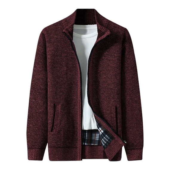 Mens Sweater, Autumn Winter Casual Stand Collar Thickened Warm Knit Cardigan Sweater Jacket, Cold Weather Warmth, Daily Outdoor Wear, Comfortable Men's Clothing