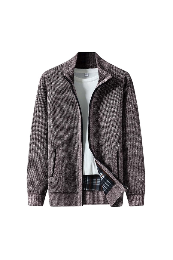 Mens Sweater, Autumn Winter Casual Stand Collar Thickened Warm Knit Cardigan Sweater Jacket, Cold Weather Warmth, Daily Outdoor Wear, Comfortable Men's Clothing