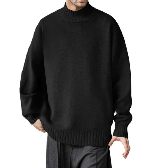 Mens Sweater - Autumn Winter Solid Color Half Turtleneck Long Sleeve Bottoming Sweater Jacket, Warm Layering Piece, Office Casual Wear, Soft Knit Material, High - Quality Men's Clothing