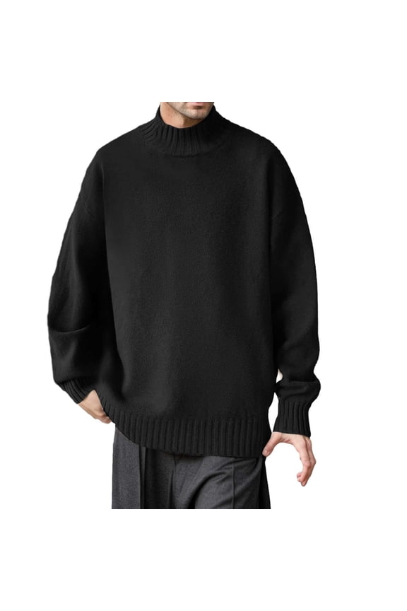 Mens Sweater - Autumn Winter Solid Color Half Turtleneck Long Sleeve Bottoming Sweater Jacket, Warm Layering Piece, Office Casual Wear, Soft Knit Material, High - Quality Men's Clothing