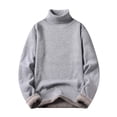 thumbnail image 1 of Mens Sweater - Autumn Winter Solid Color High Neck Warm Knitted Sweater Jacket, Thick Knit Design, Cold Weather Daily Wear, Soft Wool Blend, Men's Clothing, 1 of 3
