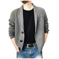 thumbnail image 1 of Mens Sweater - Autumn Winter Solid Color Lapel Single Knitted Cardigan Sweater Jacket, Casual Loose Business Style, Daily Office Wear, Soft Fabric, Men's Clothing, 1 of 7