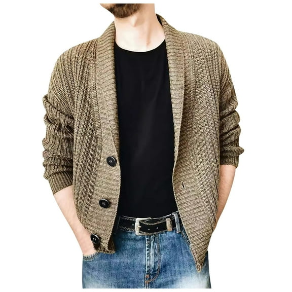 Mens Sweater - Autumn Winter Solid Color Lapel Single Knitted Cardigan Sweater Jacket, Casual Loose Business Style, Daily Office Wear, Soft Fabric, Men's Clothing