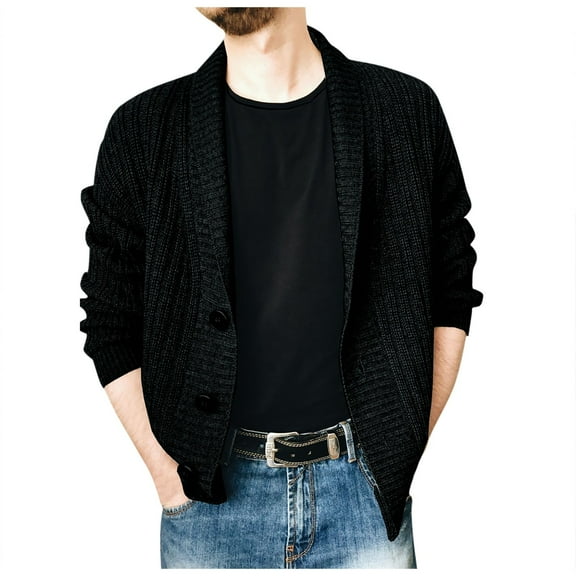 Mens Sweater - Autumn Winter Solid Color Lapel Single Knitted Cardigan Sweater Jacket, Casual Loose Business Style, Daily Office Wear, Soft Fabric, Men's Clothing