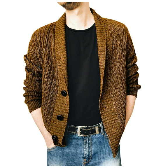 Mens Sweater - Autumn Winter Solid Color Lapel Single Knitted Cardigan Sweater Jacket, Casual Loose Business Style, Daily Office Wear, Soft Fabric, Men's Clothing