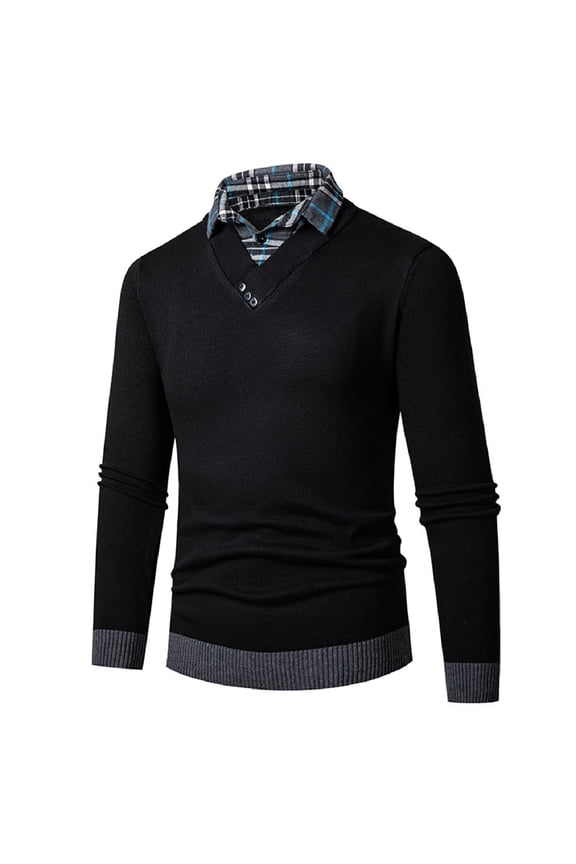 Mens Sweater, Autumn Winter Three Button Two, Layer Casual Loose Shirt Collar Solid Color Sweater Coat Jacket, Office Casual Wear, Soft Fabric, Classic Men's Clothing