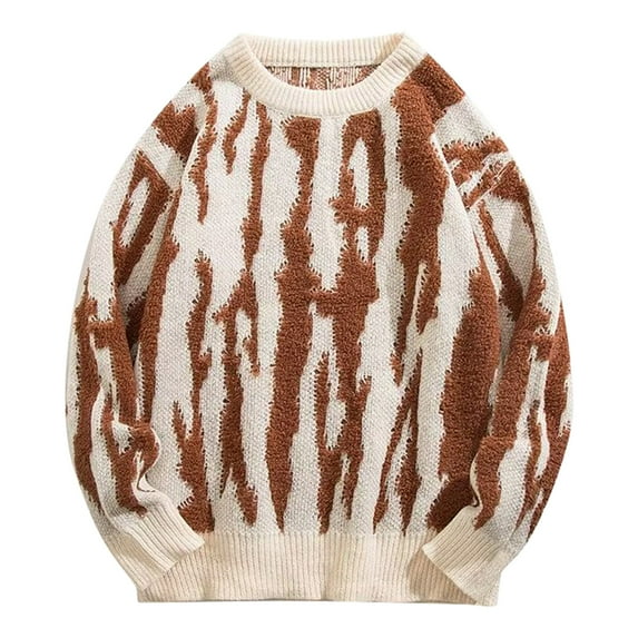 Mens Sweater, Autumn Winter Vintage Irregular Striped Loose Round Neck Pullover Knitted Sweater Jacket, Retro Style, Daily Casual Wear, Soft Fabric, Men's Clothing
