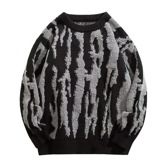 Mens Sweater, Autumn Winter Vintage Irregular Striped Loose Round Neck Pullover Knitted Sweater Jacket, Retro Style, Daily Casual Wear, Soft Fabric, Men's Clothing