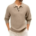thumbnail image 1 of Mens Sweater Cable Knit Polo Collar Sweaters for Fall Winter Khaki XL, 1 of 4