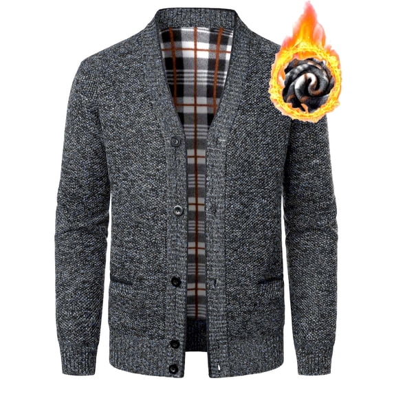 Mens Sweater Cardigan Soft Knitted Long Sleeve Fleece Lined Man Coats Fall Winter Basic Sweater Cardigans Dark Gray L